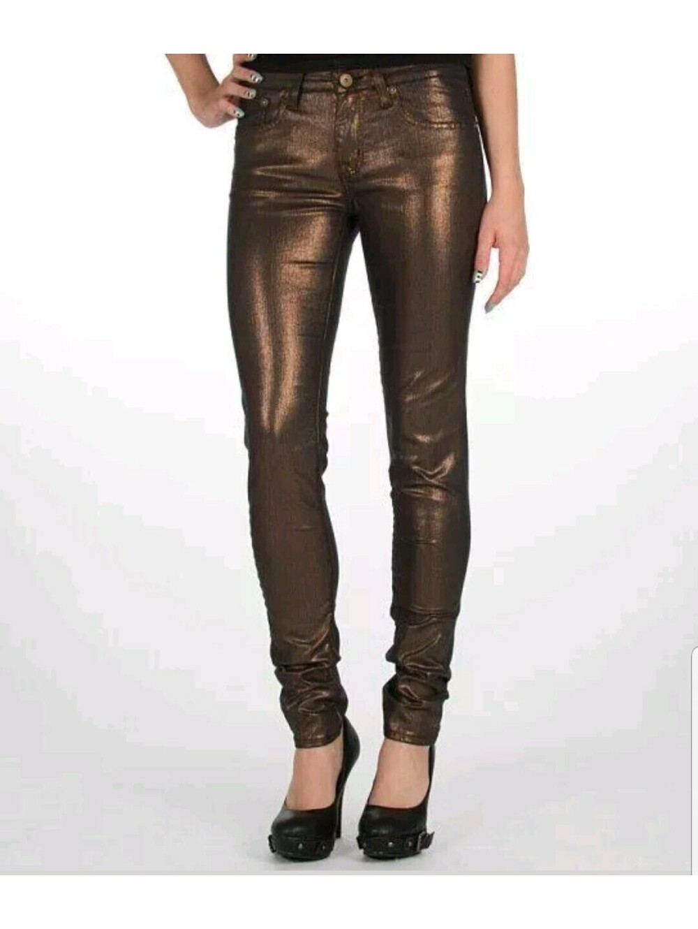 Big Star 1974 Black Gold Metallic Envy Cigarette Nemisis Skinny Jeans Size 27x30
